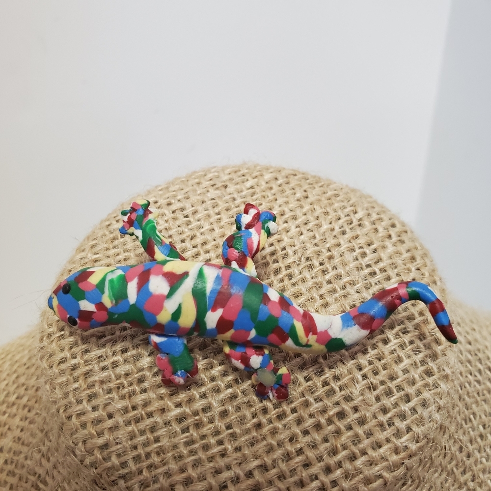Plastic multi colored Rainbow Lizard Pin Brooch